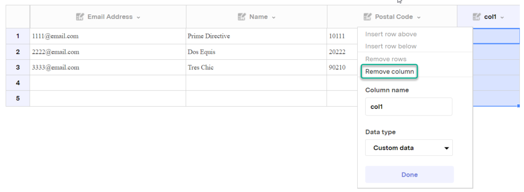 Retool Remove Columns