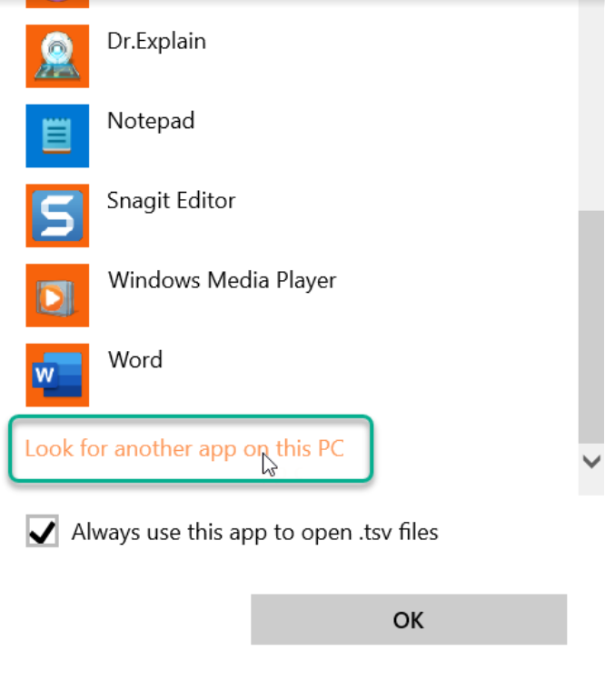 How to look for Excel to open a CSV file when it doesn't show