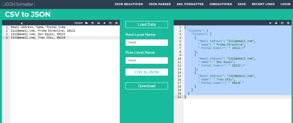 JSON Formatter Interface