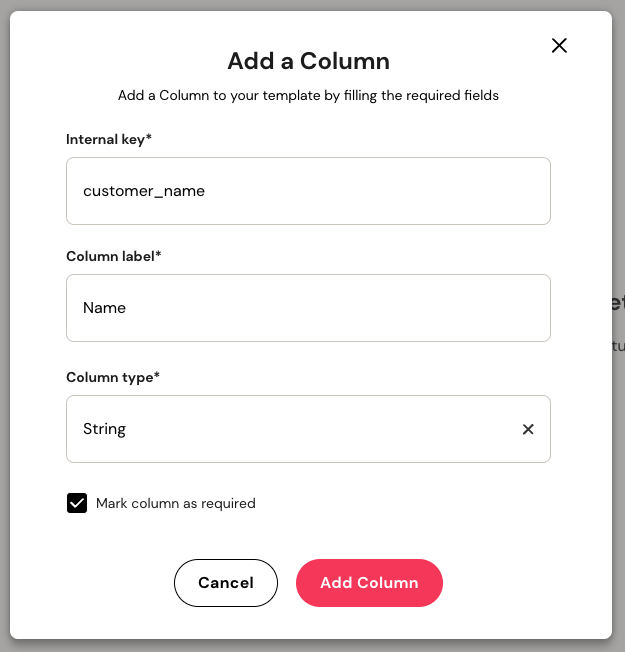 Fuse app adding names to columns template