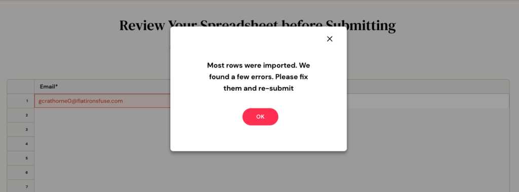 Fuse app error message on submitted elements