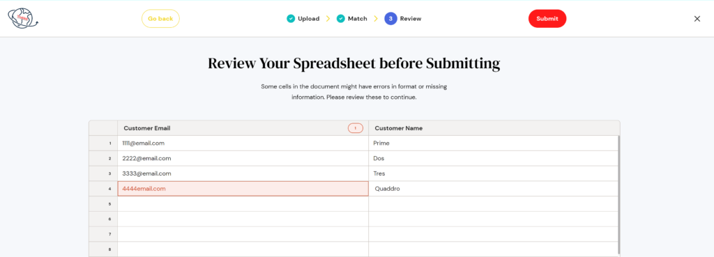 Descriptive technical error message when importing data