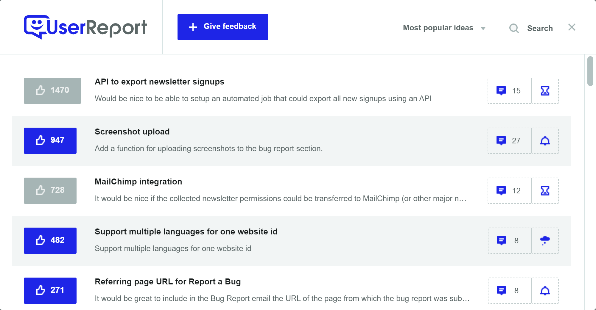 Sample Feedback Widget from UserReport